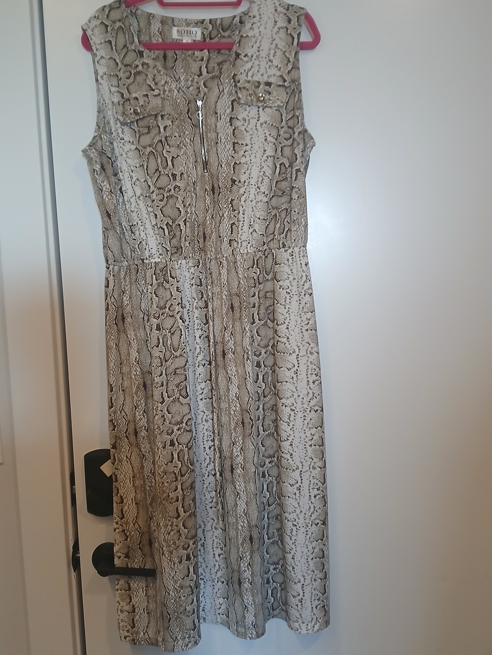 SOHO Sleeveless Snake Print Midi Dress in Taupe